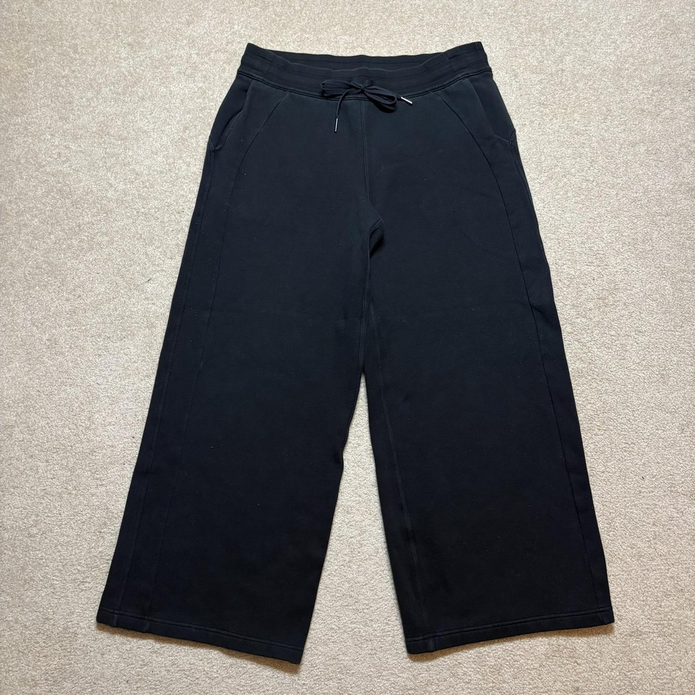Lululemon Sweatpants Womens 12 Black‎ Wide Leg Fleece Drawstring Yoga Lounge